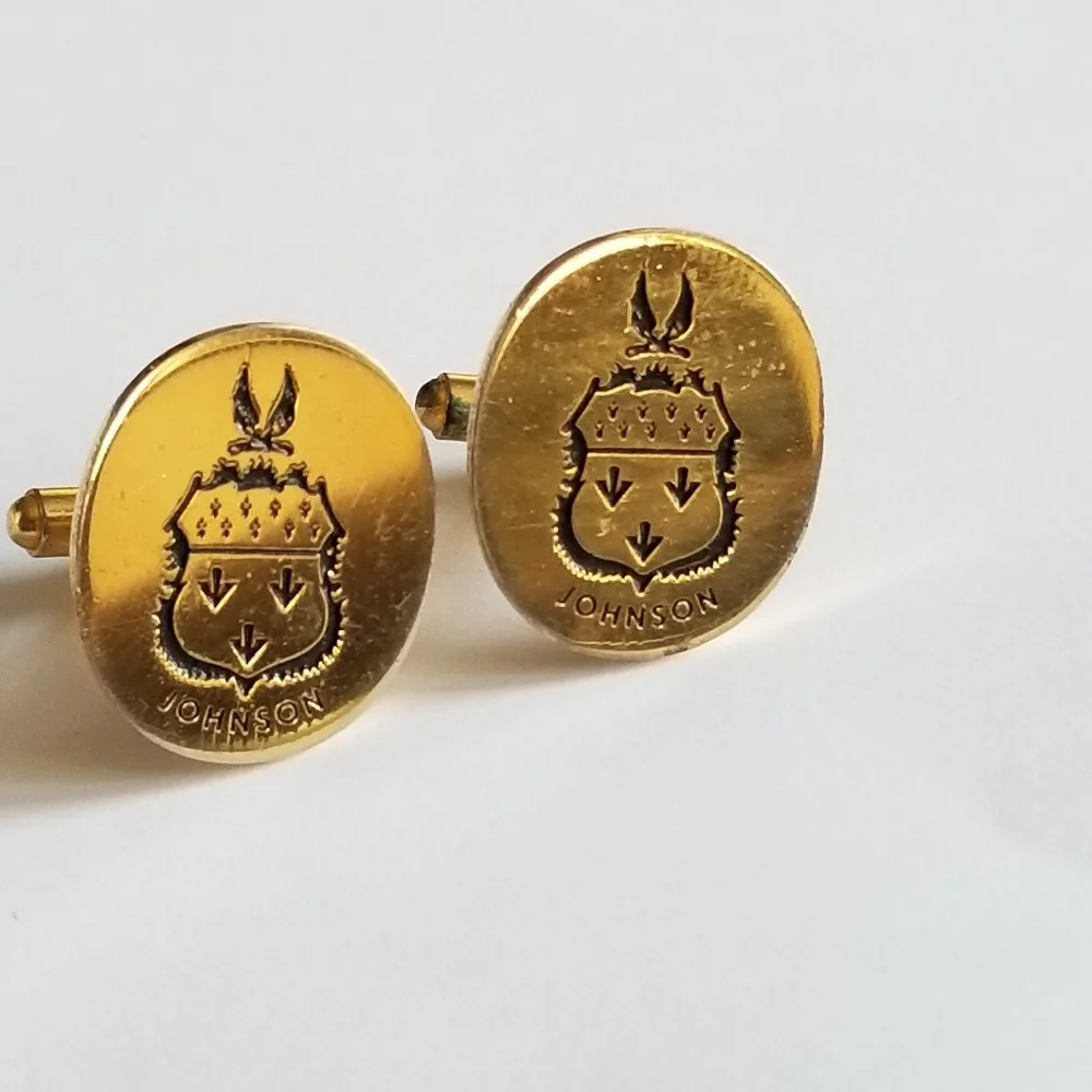 Vintage Johnson family crest cuff links cufflinks gold tone coat of arms